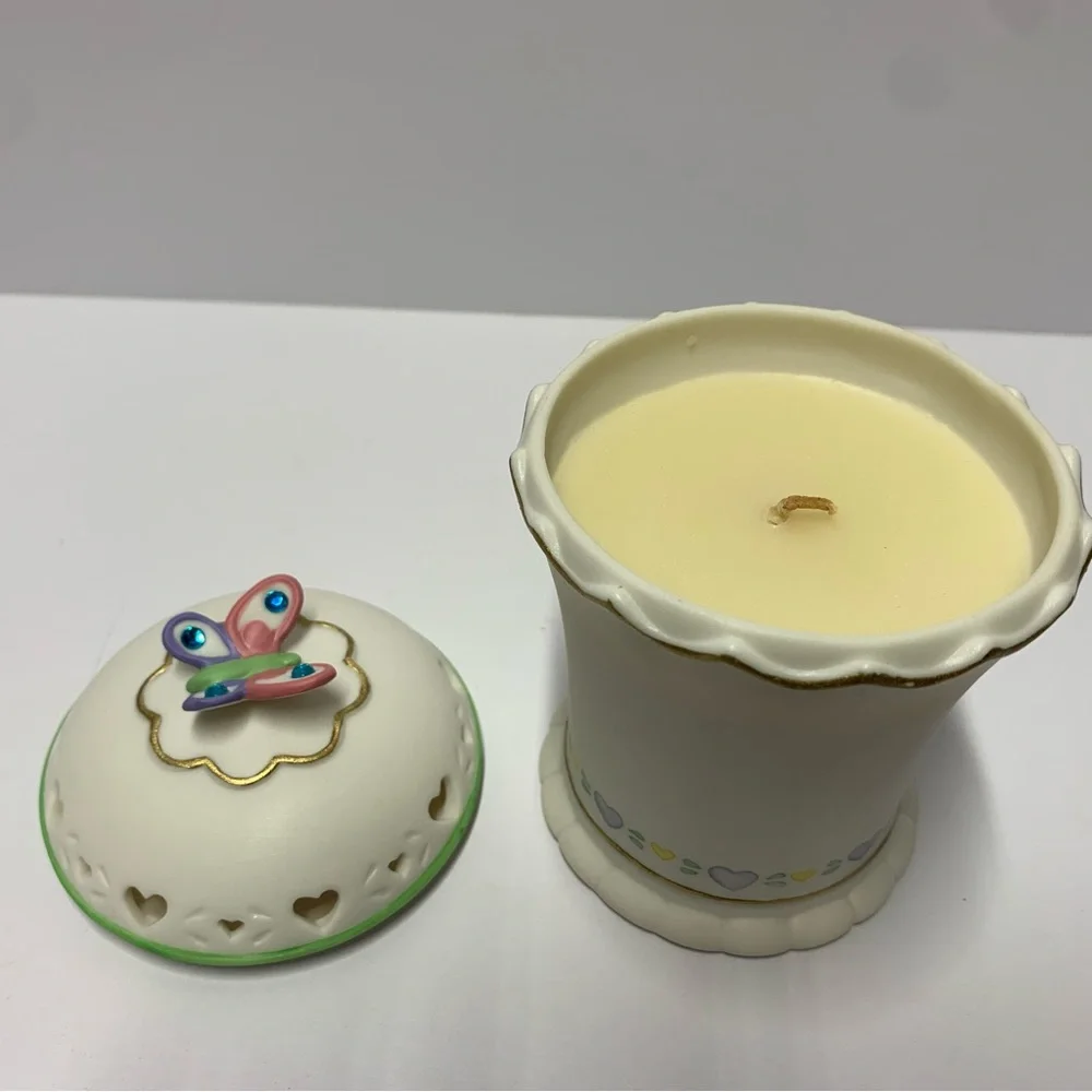Vintage Avon December Narcissus Birth Flower Ceramic Candle Jar Butterfly Lid